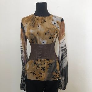 Brown Leather Ribbed Corset Belt